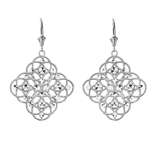 Handmade Designer Boho Chic Statement Earrings In 14K White Gold