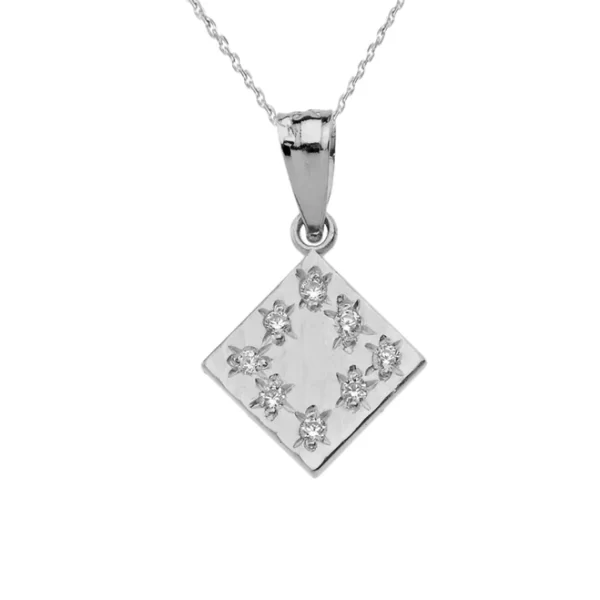 White Gold Hammered Diamond Pendant Necklace