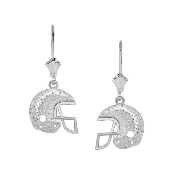 Textured Football Helmet Leverback Earrings In 14K White Gold