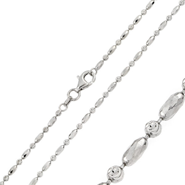 Sterling Silver 925 Rhodium Plated Diamond Cut Round Oval Bead Alternating 002 Chain 2mm