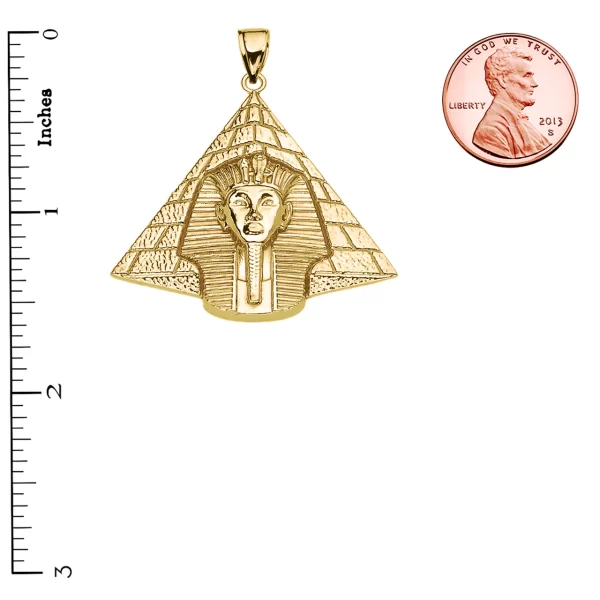 Yellow Gold Detailed Egyptian Pyramid King Tut (Tutankhamun) Pendant Necklace - Image 3