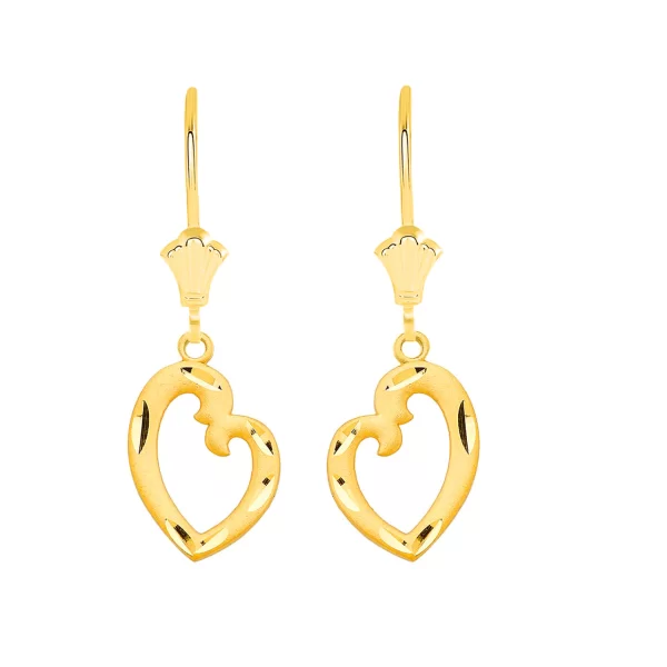 Irregular Heart Leverback Earrings In Solid Yellow Gold