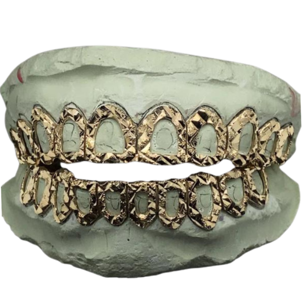 Custom Open Face Diamond Cut Diamond Dust Gold Grillz