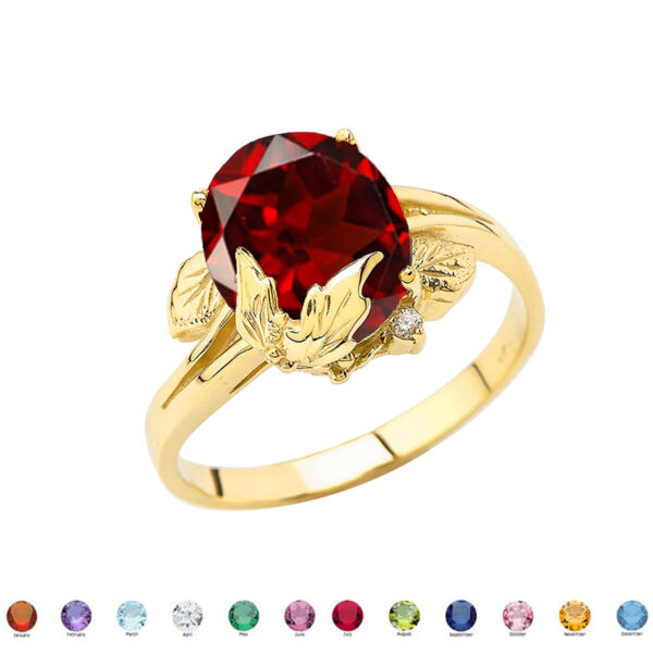 Personalized (Lc) Birthstone Oval Floral Ladies Ring In 10k Yellow Gold