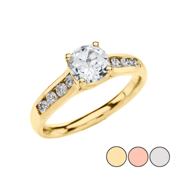 Channel Set Cz Engagement Solitaire Ring With 1 Carat Center Stone In Gold (Yellow/Rose/White)