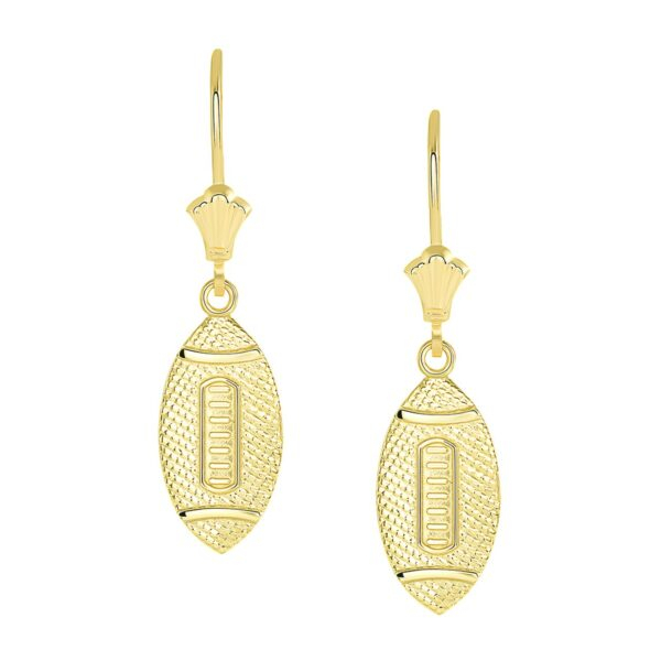 Textured Football Sports Leverback Earrings In Yellow Gold