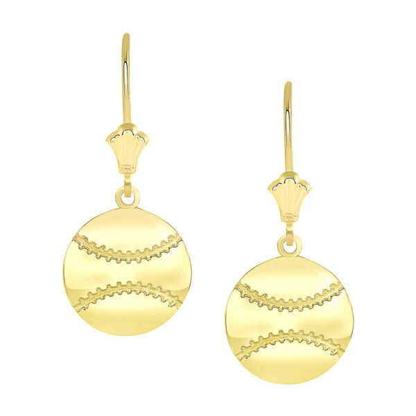 Polished Baseball Sports Leverback Earrings In Yellow Gold