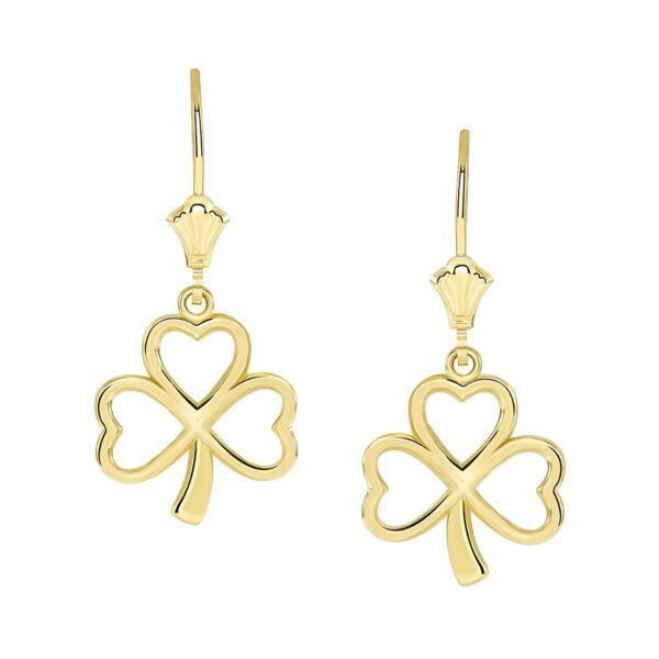 Openworks Shamrock Clover Leverback Earrings In Yellow Gold