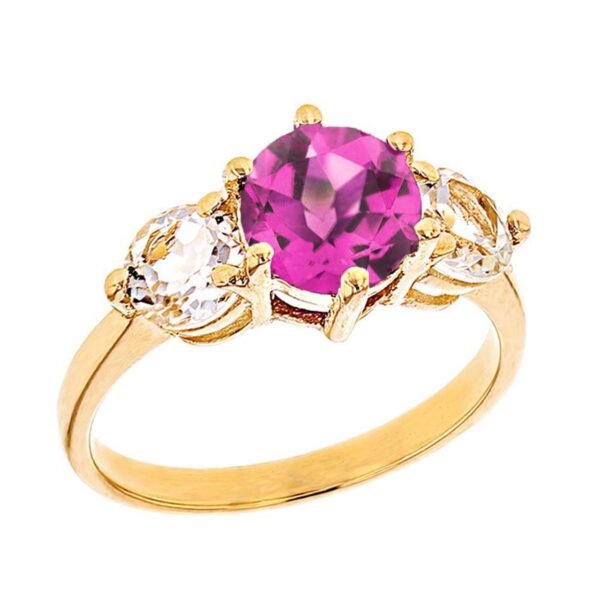Yellow Gold Lab Created Alexandrite And White Topaz Engagement/Promise Ring