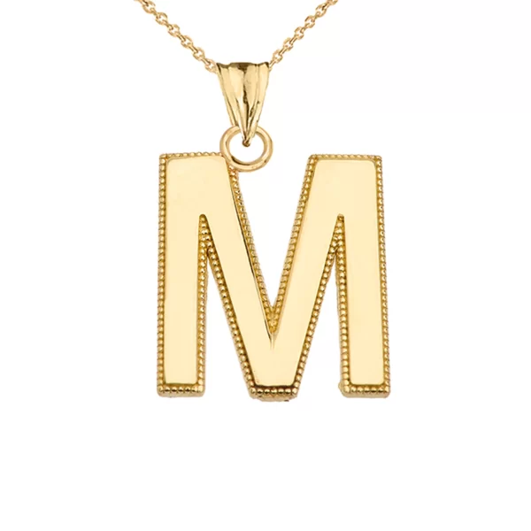 Personalized Yellow Gold Milgrain Initial Pendant Necklace