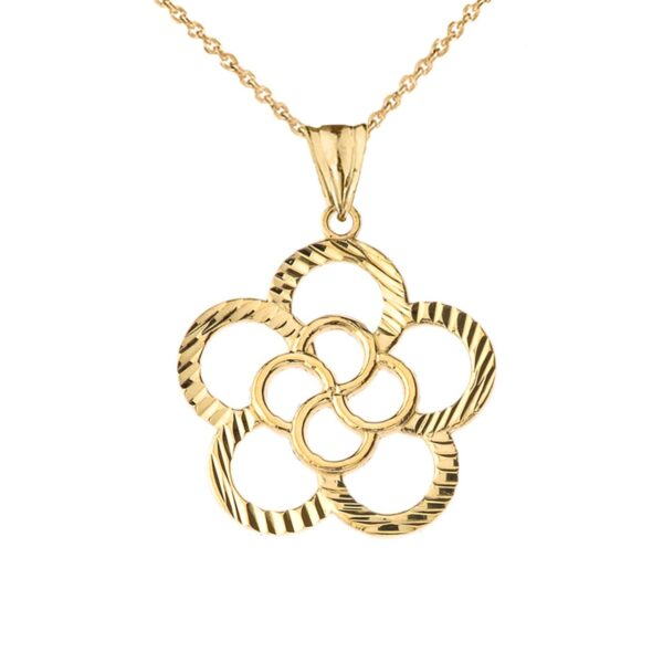 Designer Sparkle Cut Flower Pendant Necklace In Yellow Gold