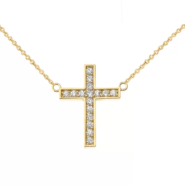 Chic Diamond Cross Necklace In 14k Yellow Gold