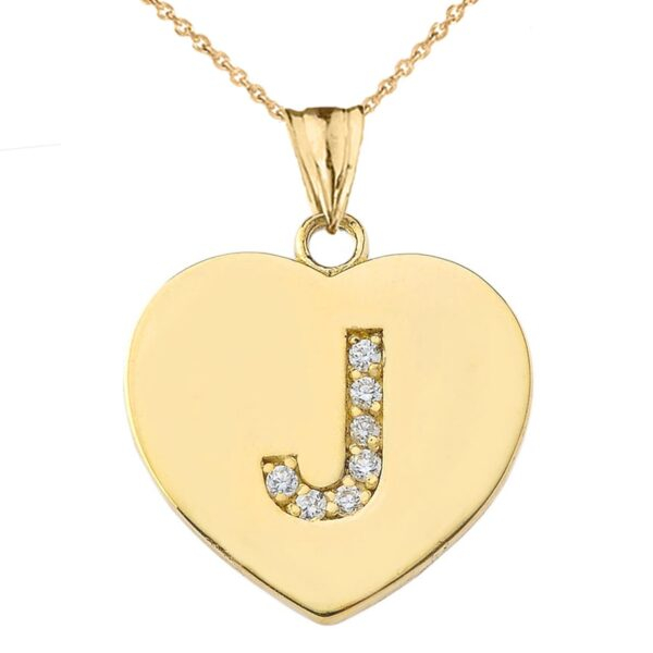 Diamond Initial A-Z Heart Pendant Necklace In Yellow Gold