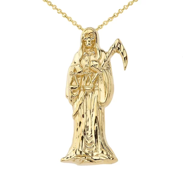 Santa Muerte Grim Reaper Pendant Necklace In Yellow Gold