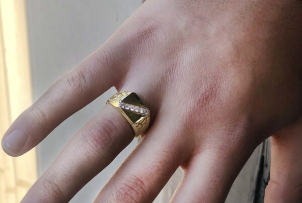 Yellow Gold Diamond Signet Men's Nugget Ring - Image 2