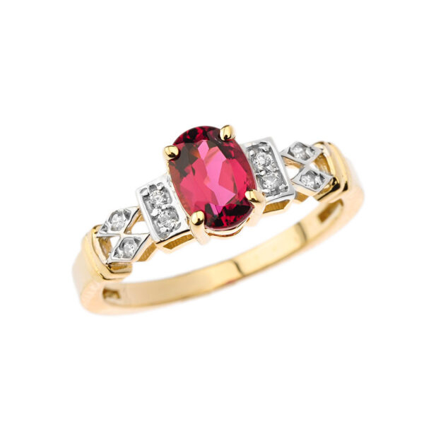 Elegant Diamond And Pink Tourmaline Ring In Yellow Gold