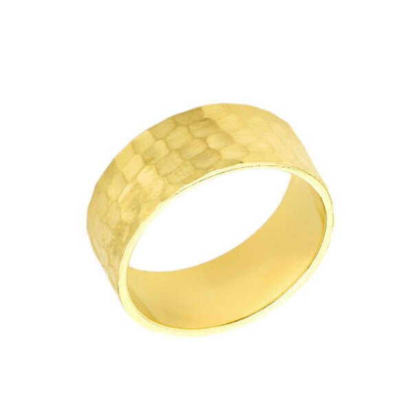 Solid Yellow Gold Hammered 7 Millimeter Wedding Band