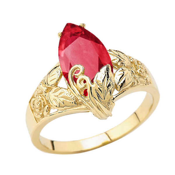 Filigree Floral Personalized (Lc) Birthstone Marquise Ring In 14k Yellow Gold - Image 2