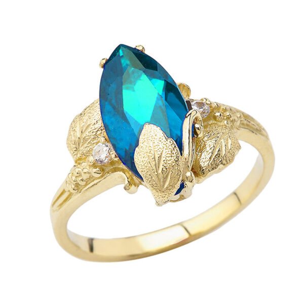 Dainty Personalized (Lc) Birthstone Marquise Leaf Ring In 10k Yellow Gold - Image 4