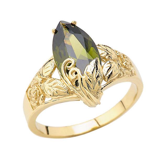 Filigree Floral Personalized (Lc) Birthstone Marquise Ring In 14k Yellow Gold - Image 3