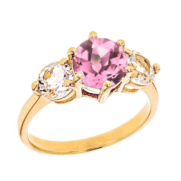 Yellow Gold Pink Cz And White Topaz Engagement/Promise Ring