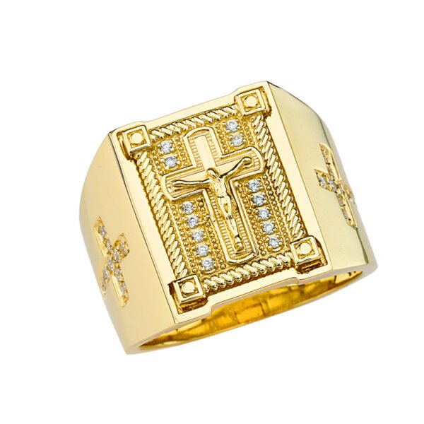 Mens Cross Ring In Solid Yellow Gold