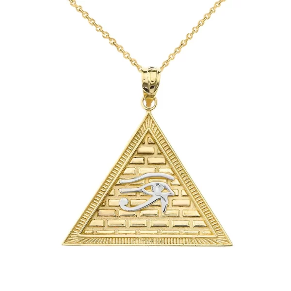 Egyptian Pyramid With Eye Of Horus Pendant Necklace In Two-Tone Yellow Gold