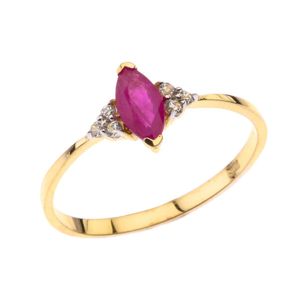 Unique Genuine Ruby Marquise Promise/Proposal Ring In Yellow Gold