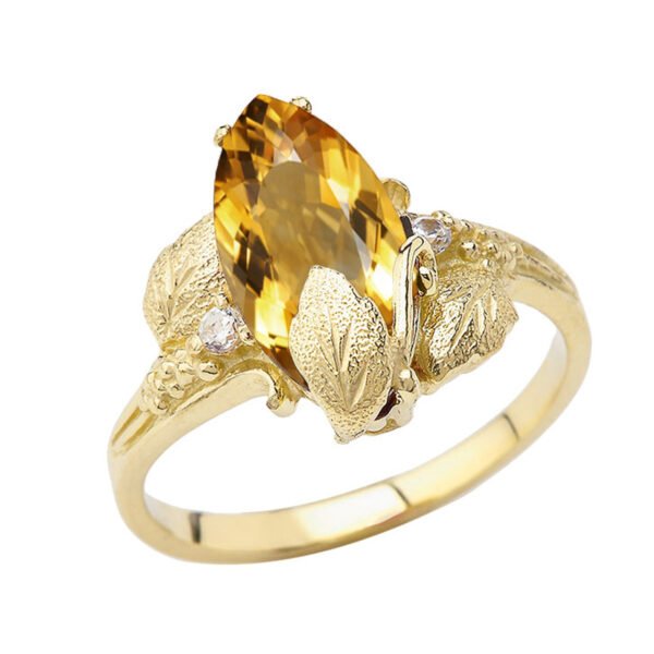 Dainty Personalized (Lc) Birthstone Marquise Leaf Ring In 10k Yellow Gold - Image 3