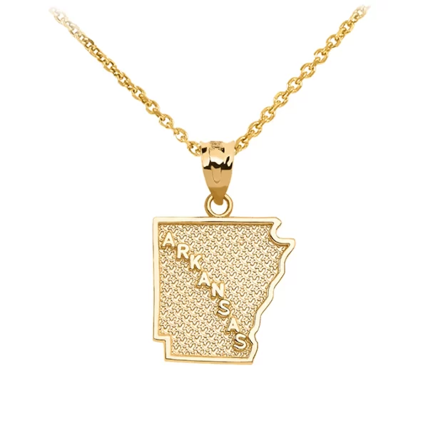 Yellow Gold Arkansas State Map Pendant Necklace