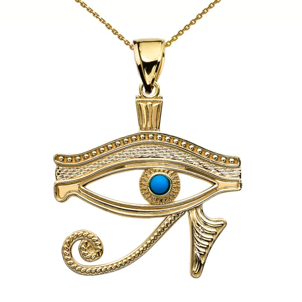 Eye Of Horus Yellow Gold Turquoise Pendant Necklace - Image 2