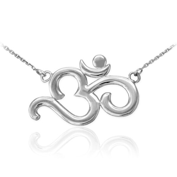 14K Polished White Gold Om Necklace