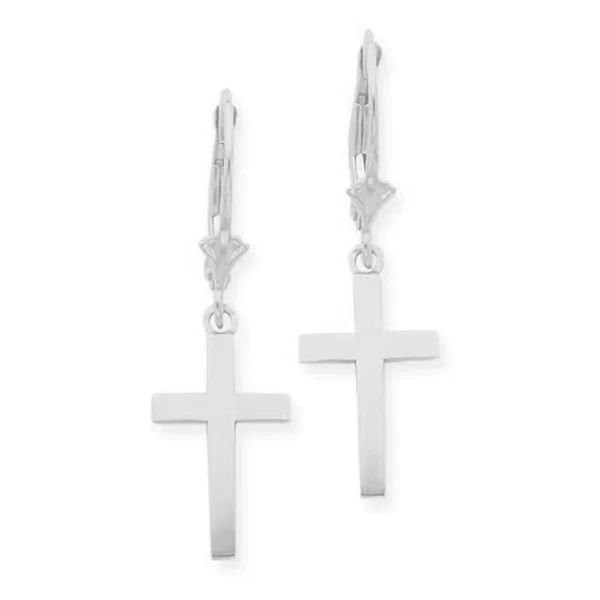 Sterling Silver Cross Leverback Earrings