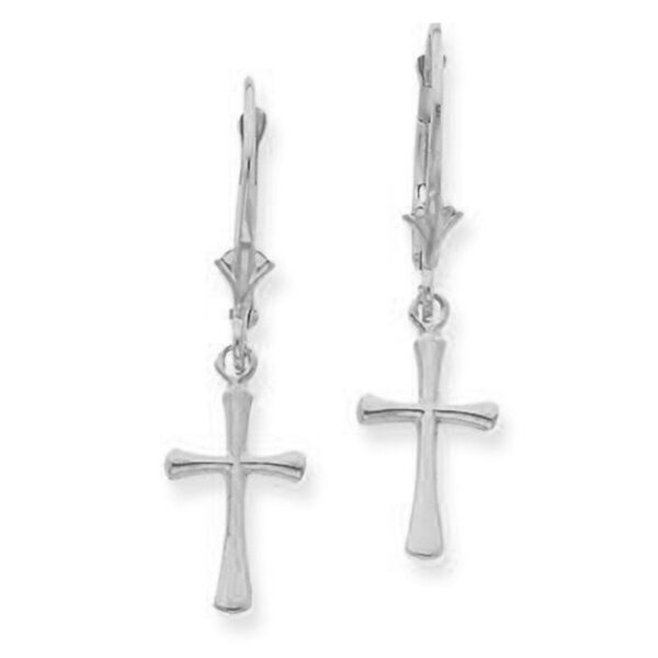 Silver Cross With Round Tips Leverback Earrings