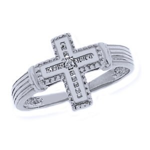 Sterling Silver Rhodium Cz Cross Ring