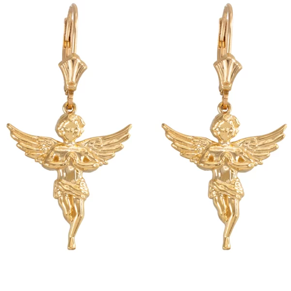 Yellow Gold Textured Praying Angels Earrings