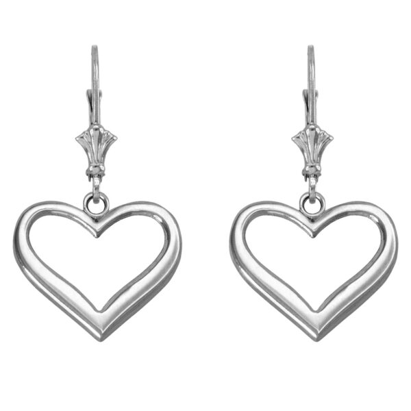 14K White Gold Polished Open Heart Earrings