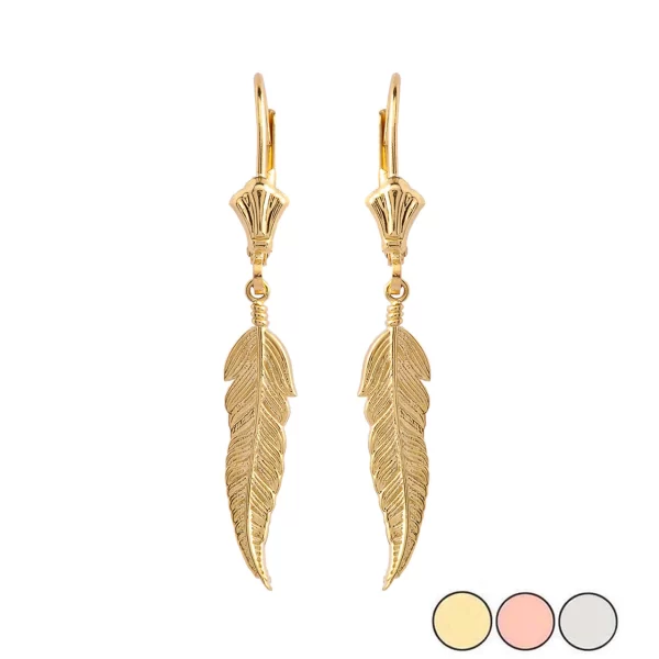 Feather Earrings In Gold (Yellow/Rose/White)