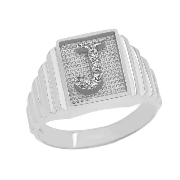 Sterling Silver Diamond Initial E Ring