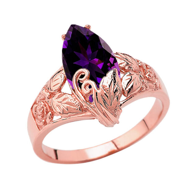 Filigree Floral Personalized (Lc) Birthstone Marquise Ring In 10k Rose Gold - Image 4