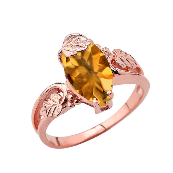 Marquise Leaf Ring With Personalized (Lc)Birthstone In 14k Rose Gold - Image 7