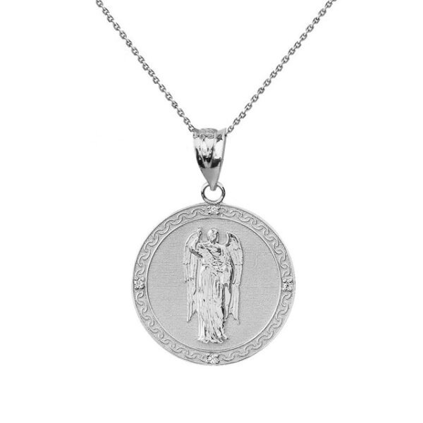 Sterling Silver Archangel Saint Gabriel CZ Medallion Pendant Necklace 1.02" (25 mm )