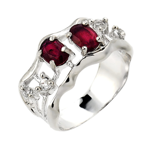 Sterling Silver Ruby And White Topaz Ring