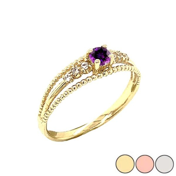 Genuine Amethyst And Diamond Modern Engagement/Promise Ring In Gold (Yellow/Rose/White)