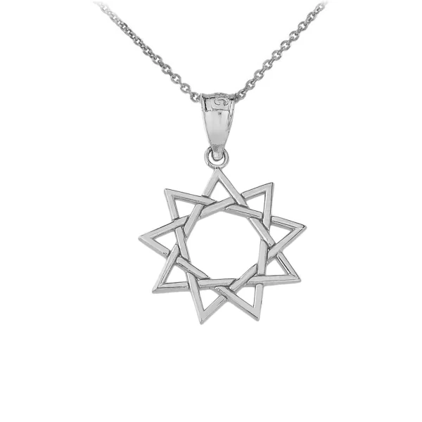 9 Star Baha'i Pendant Necklace In Sterling Silver