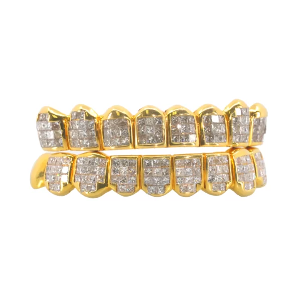 Custom VS Diamond Grillz Hand Set Natural Princess Cut Diamond Gold Grillz (Invisible Setting)