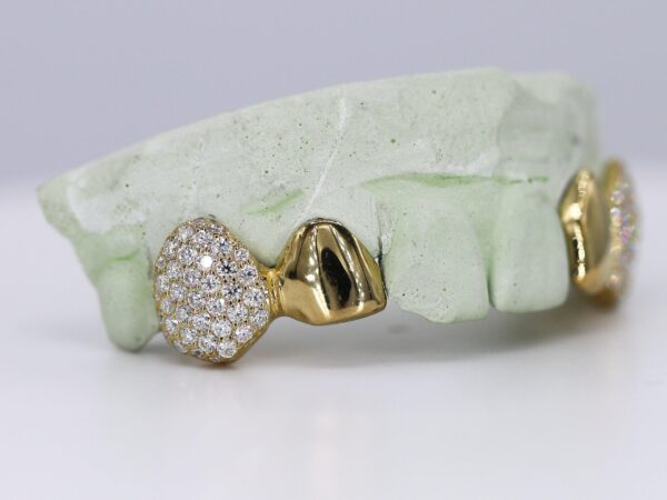 VVS Moissanite 2 Teeth Diamond Grillz with Solid Ends - Image 3