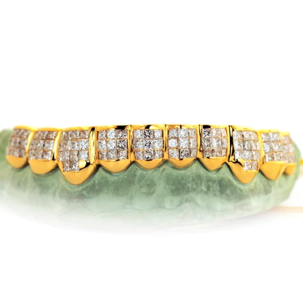 6 Princess Cut Invisible Hand set Diamond Teeth Grillz
