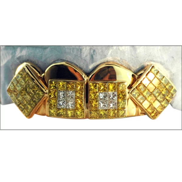 White Yellow Princess Cut Invisible Set Grillz