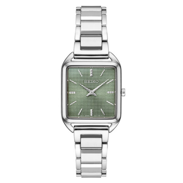 Seiko Essentials Tank Watch with Green Grid Pattern Dial #SWR075